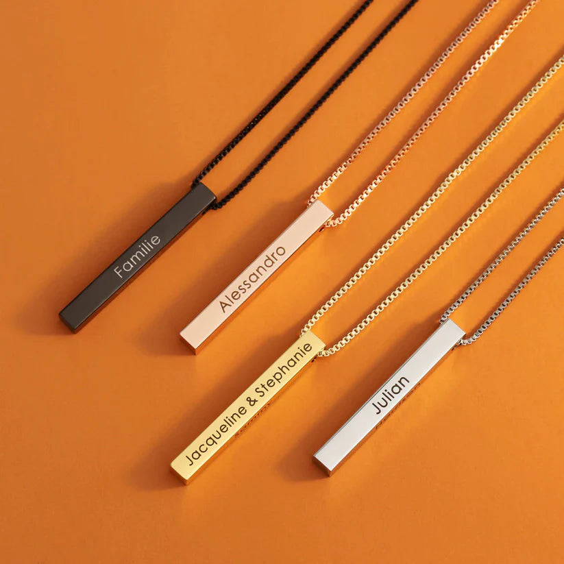 3D gravírovaný pruhový náhrdelník - personalizovaná elegancia