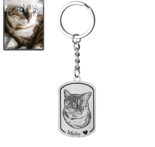 Silhouette cat medallion key ring