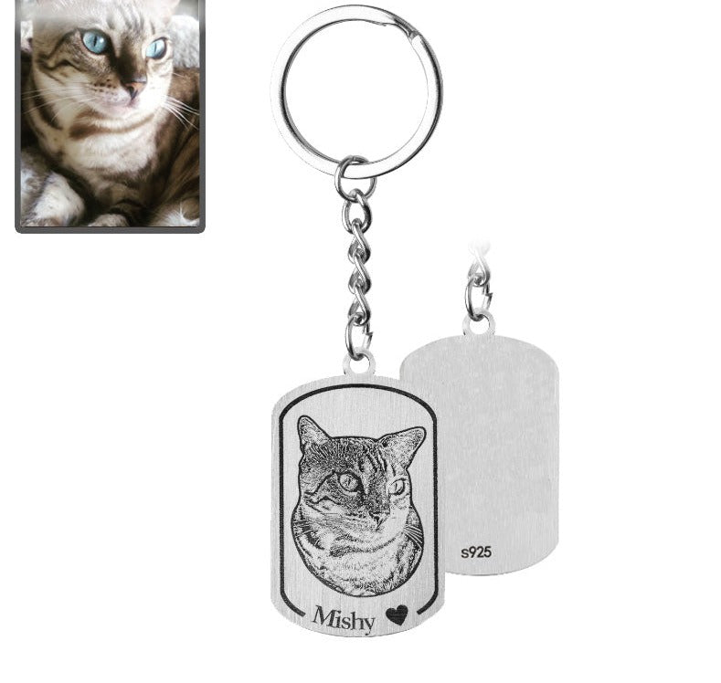 Porte-clés Silhouette de chat médaillon